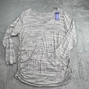 Motherhood‎ Maternity Plus Forte Grey Space Dye Ruched V-Neck Top 2X NWT